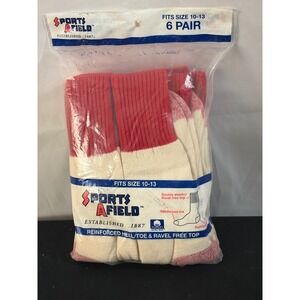 Sports Afield Boot Socks Mens 10-13 Red Natural NEW 6 Pair Reinforced Heel Toe